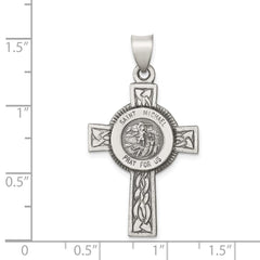 Sterling Silver Antiqued, Textured and Polished St. Michael Pendant QC8381