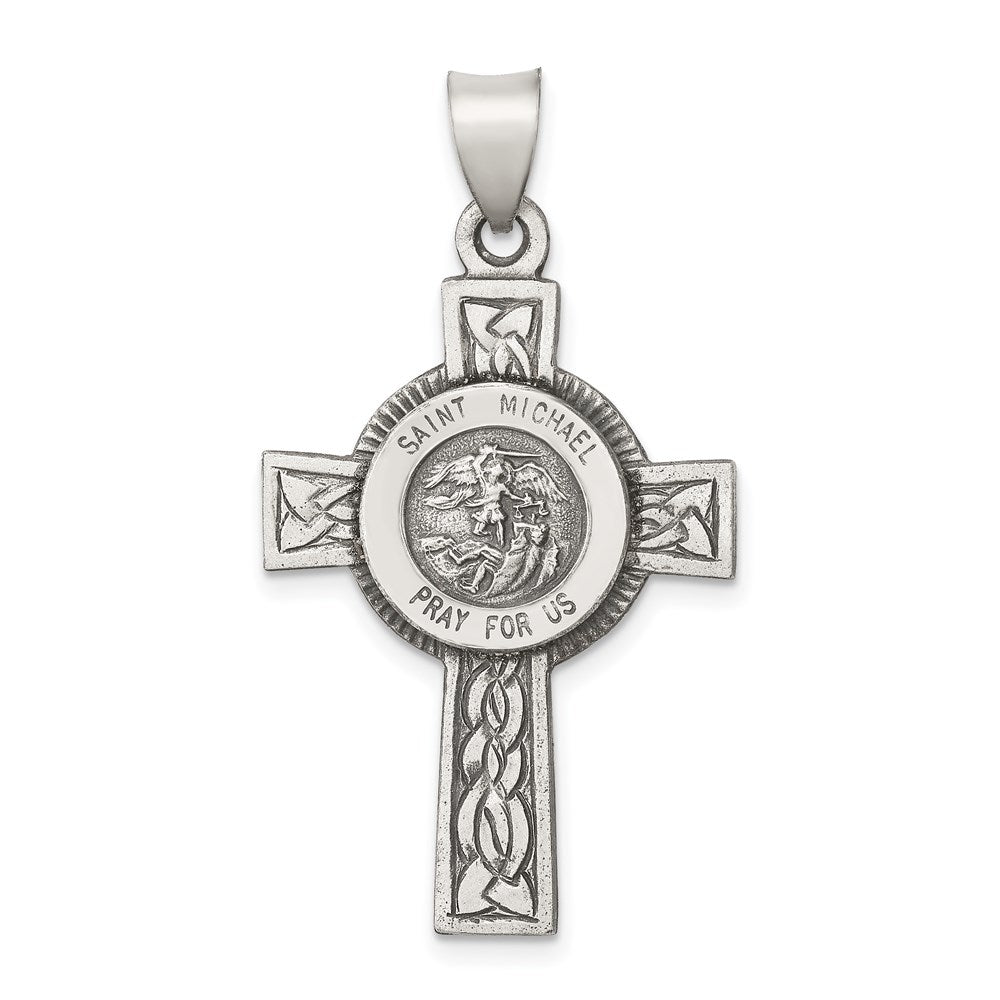 Sterling Silver Antiqued, Textured and Polished St. Michael Pendant QC8381
