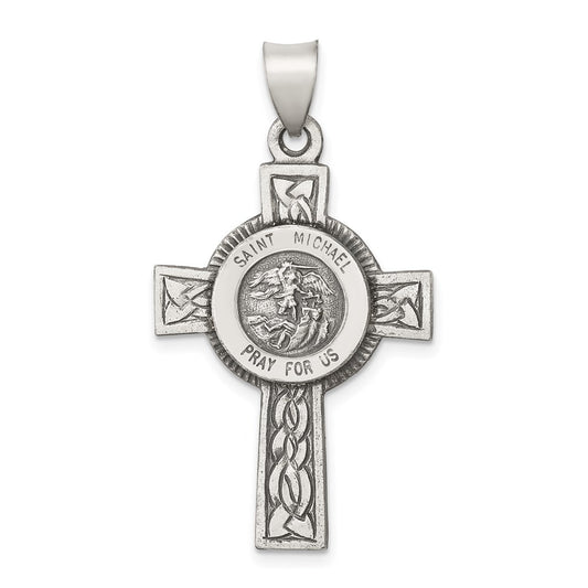 Sterling Silver Antiqued, Textured and Polished St. Michael Pendant QC8381