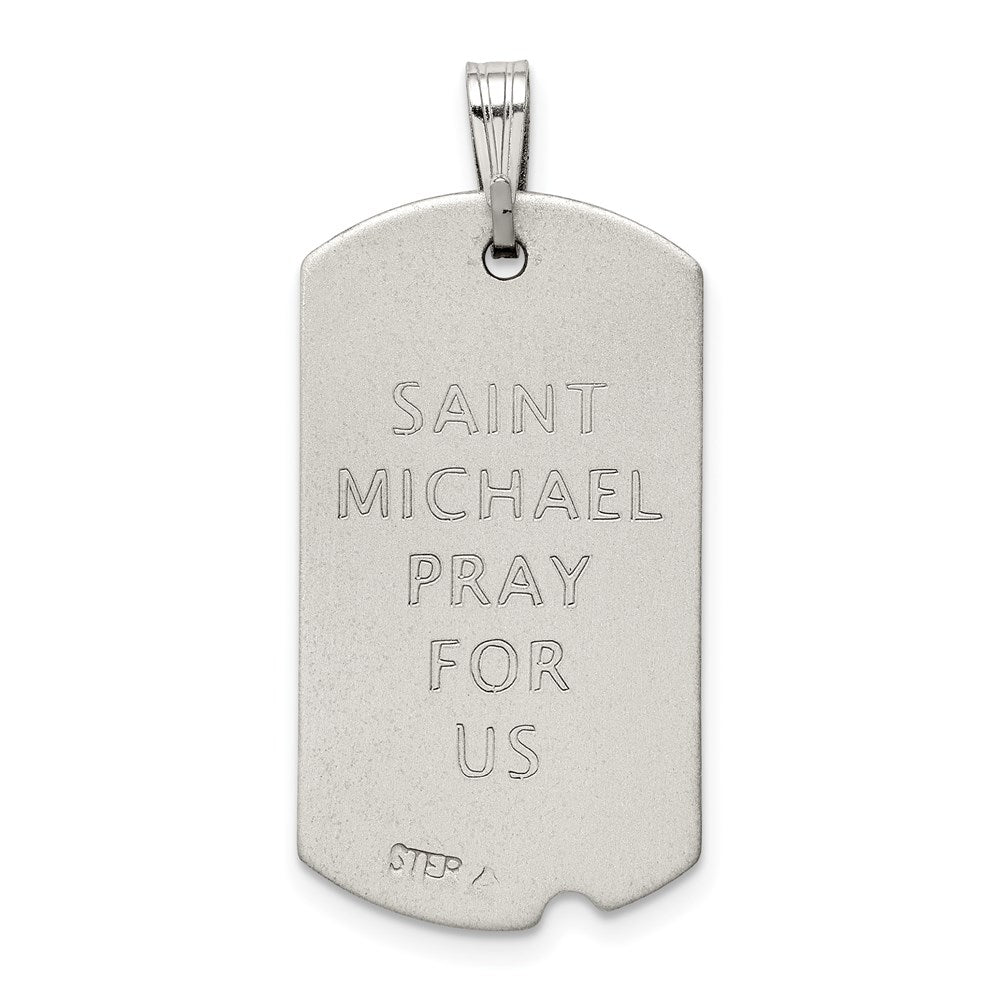 Sterling Silver Antiqued Dog Tag Saint Michael Pendant QC8382