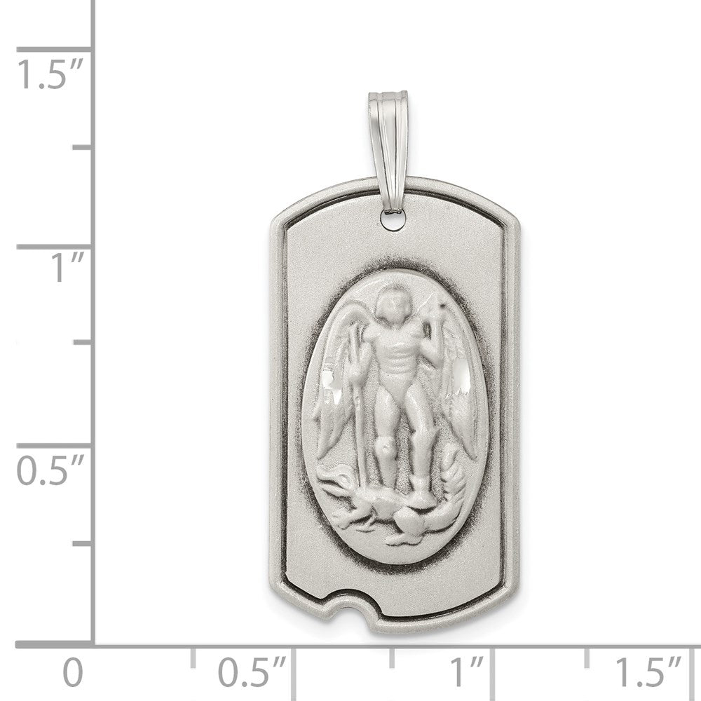 Sterling Silver Antiqued Dog Tag Saint Michael Pendant QC8382