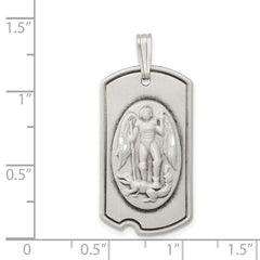 Sterling Silver Antiqued Dog Tag Saint Michael Pendant QC8382