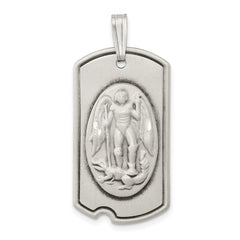 Sterling Silver Antiqued Dog Tag Saint Michael Pendant QC8382