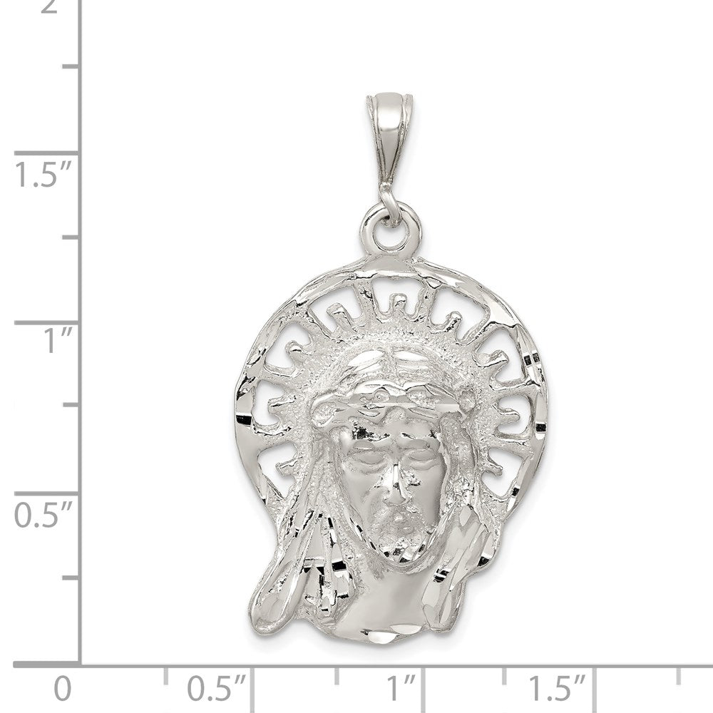 Sterling Silver Polished & Textured Jesus Head Pendant QC8384