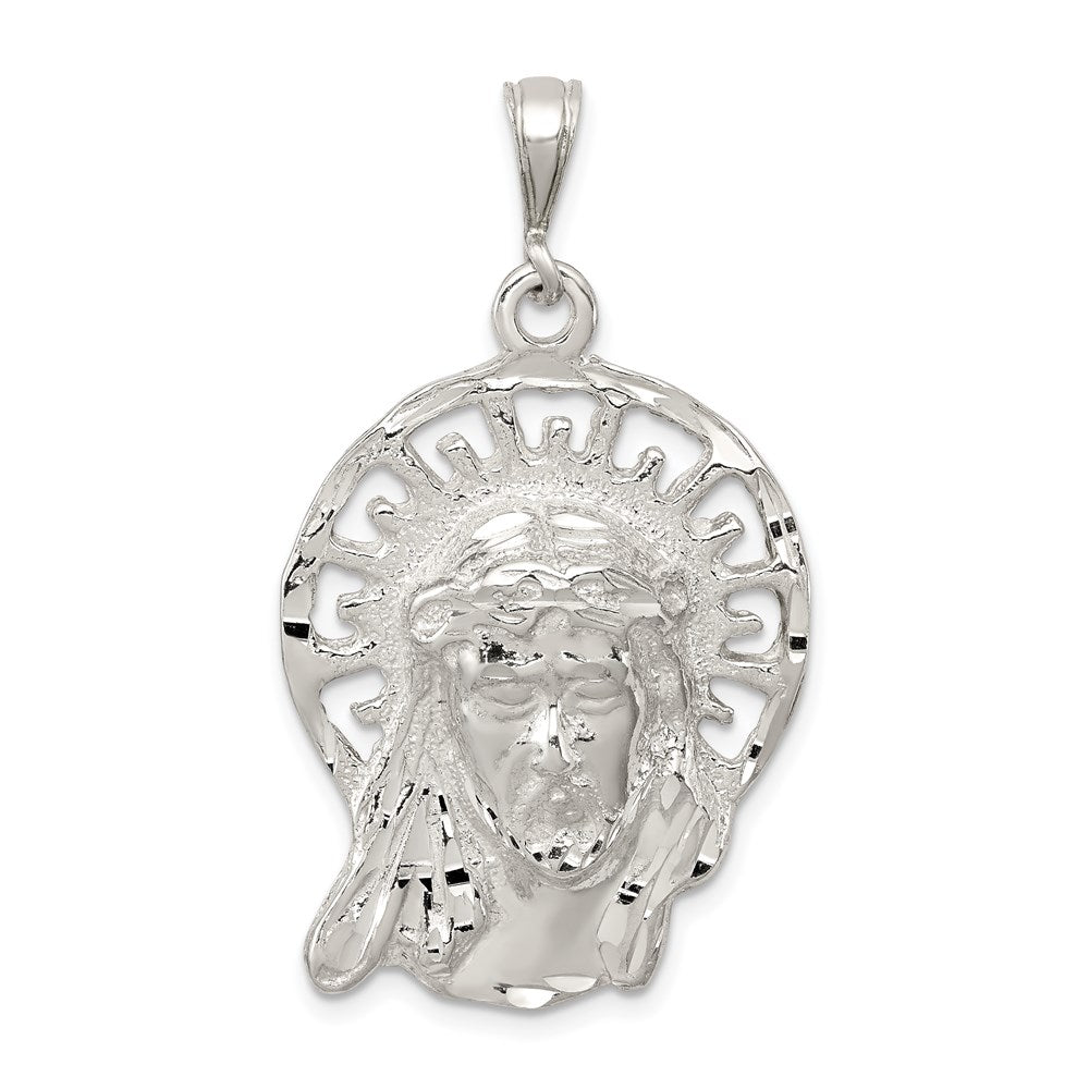 Sterling Silver Polished & Textured Jesus Head Pendant QC8384