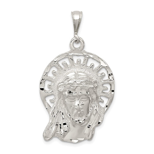 Sterling Silver Polished & Textured Jesus Head Pendant QC8384