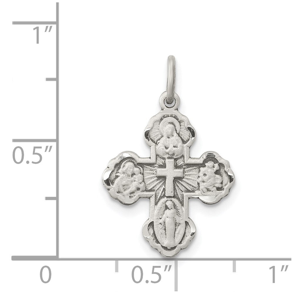 Sterling Silver Antiqued Mini 4-way Medal Cross Pendant QC8385