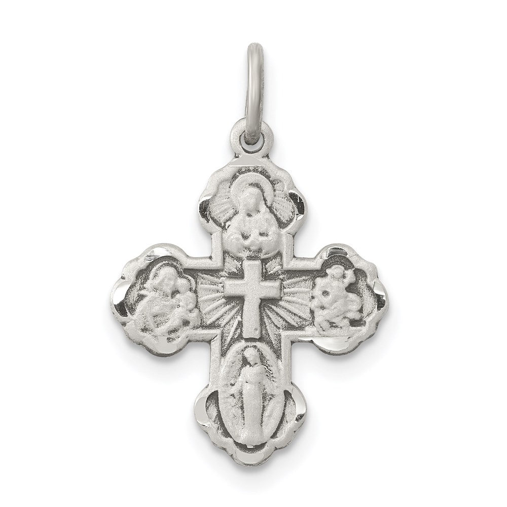 Sterling Silver Antiqued Mini 4-way Medal Cross Pendant QC8385
