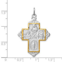 Sterling Silver Rhodium-plated & Gold-tone 4-Way Medal Cross Pendant QC8386
