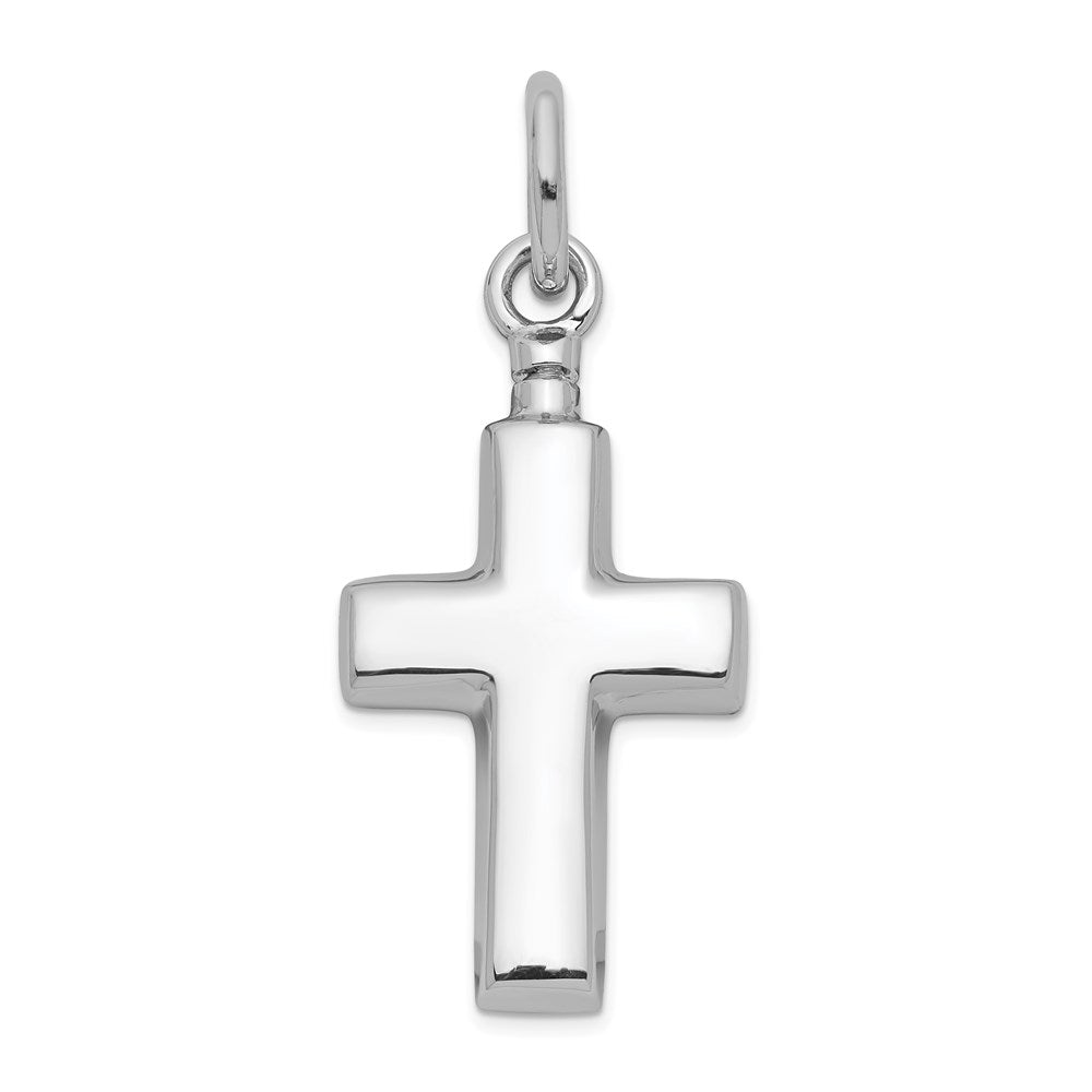Sterling Silver Rhodium-plated Polished Cross Ash Holder Pendant QC8399