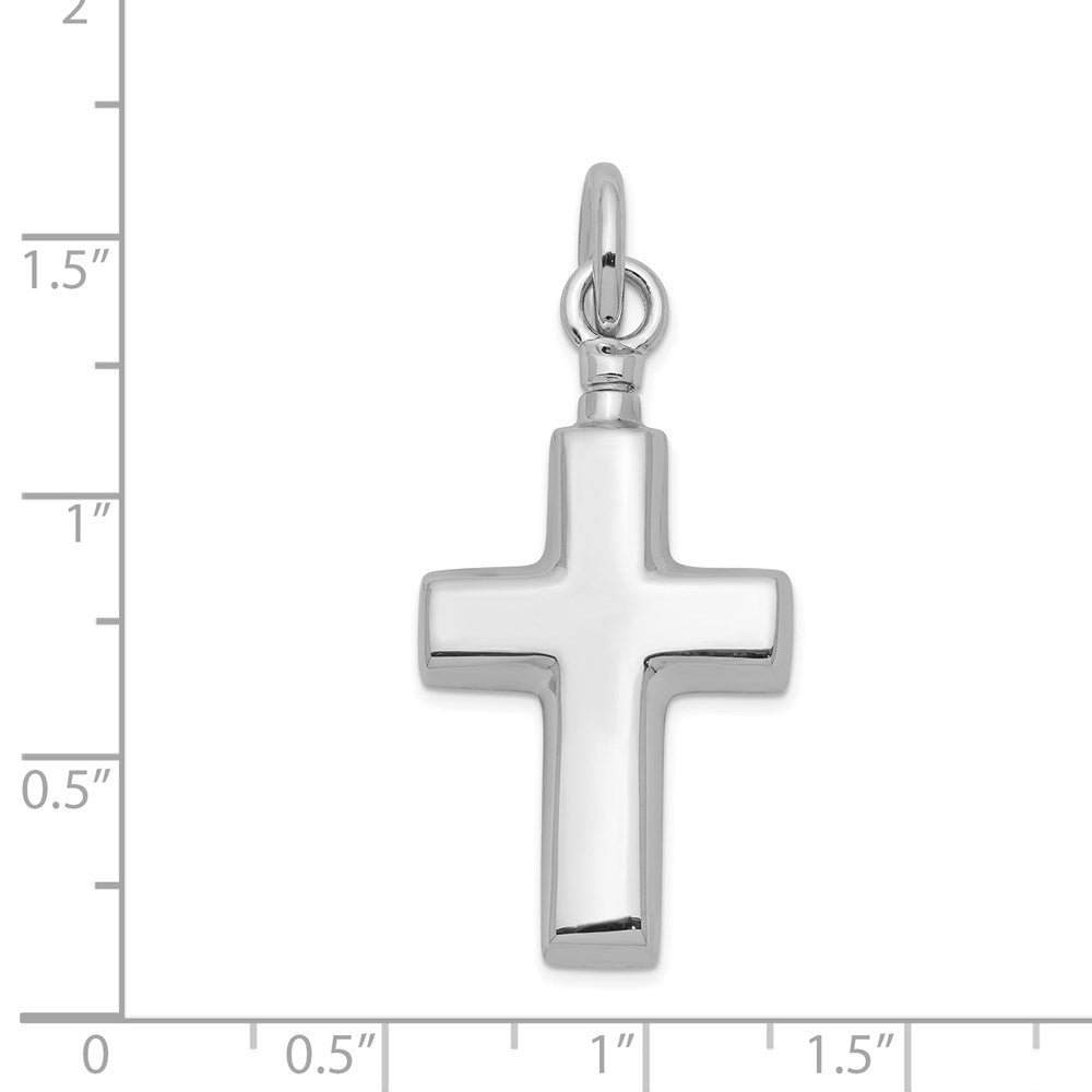 Sterling Silver Rhodium-plated Polished Cross Ash Holder Pendant QC8399