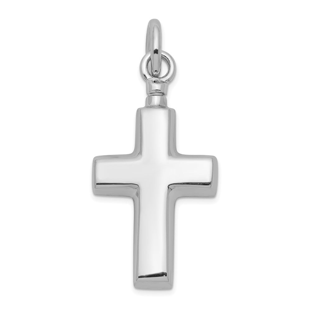 Sterling Silver Rhodium-plated Polished Cross Ash Holder Pendant QC8399