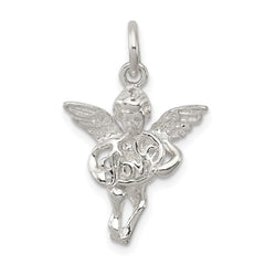 Sterling Silver Polished & Textured Angel Love Pendant QC8404