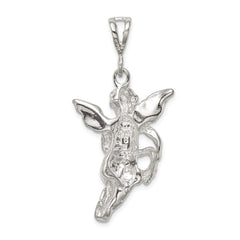 Sterling Silver Polished & Textured Flying Angel w/Heart Pendant QC8408