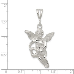 Sterling Silver Polished & Textured Flying Angel w/Heart Pendant QC8408
