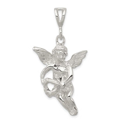 Sterling Silver Polished & Textured Flying Angel w/Heart Pendant QC8408
