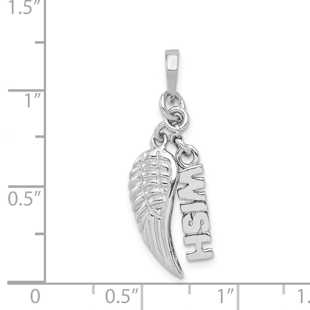 Sterling Silver Rhodium-plated Polished/Textured Wish/Angel Wing Pendant QC8418