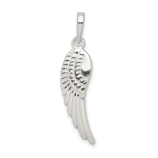 Sterling Silver Polished and Textured Angel Wing Pendant QC8420
