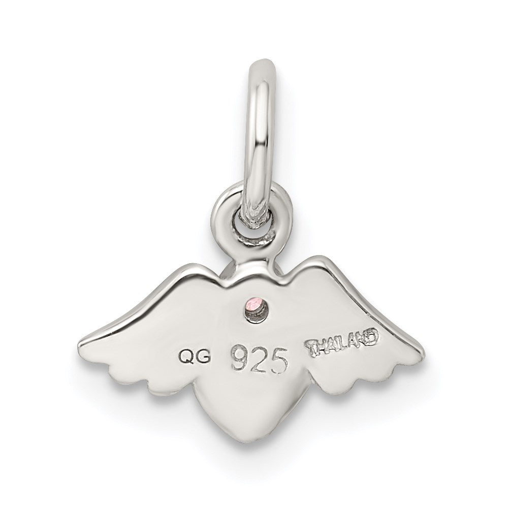 Sterling Silver Rhod-pltd Polished/Satin Heart w/Wings Pink CZ Pendant QC8424