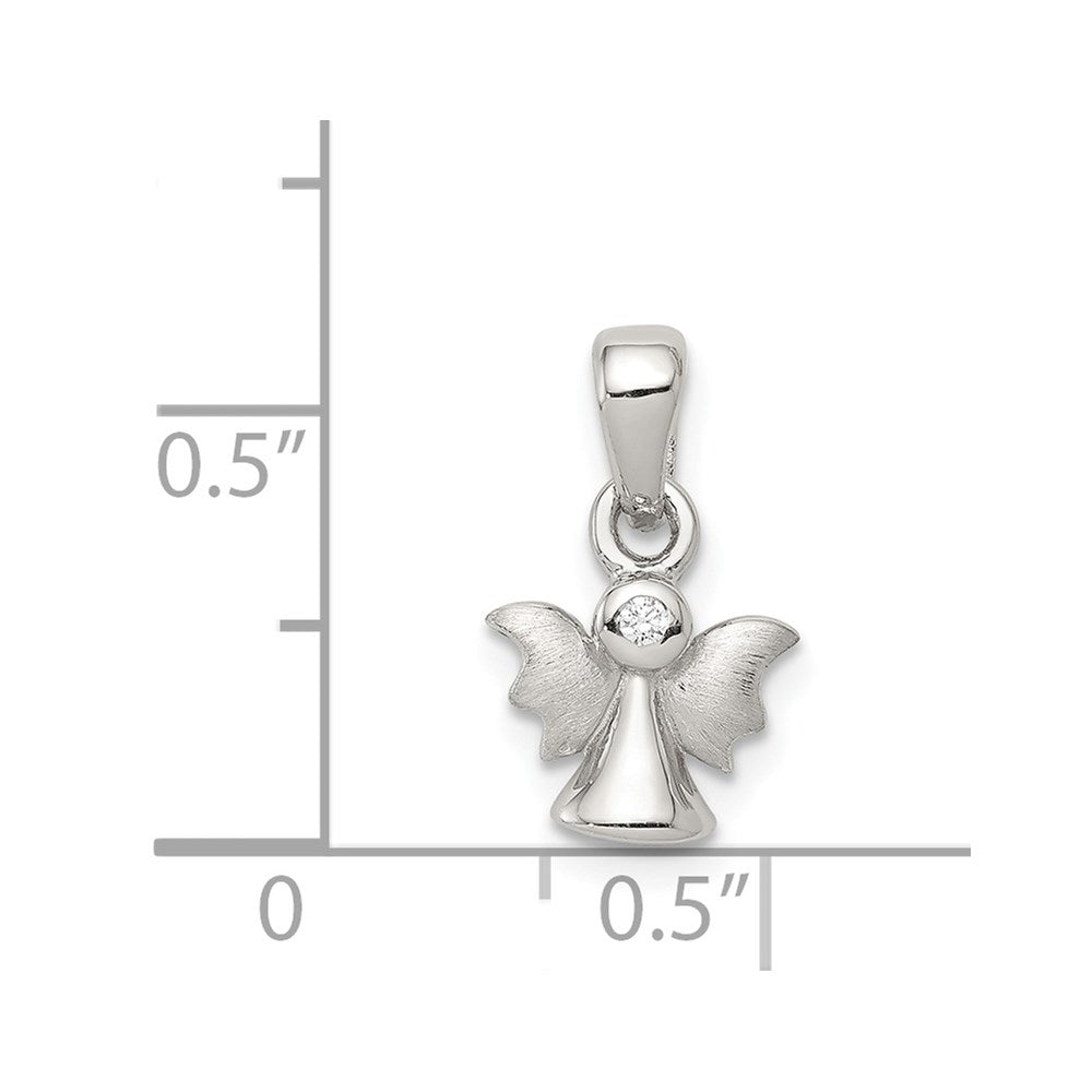 Sterling Silver Rhodium-plated Polished/Satin CZ Angel Pendant QC8425