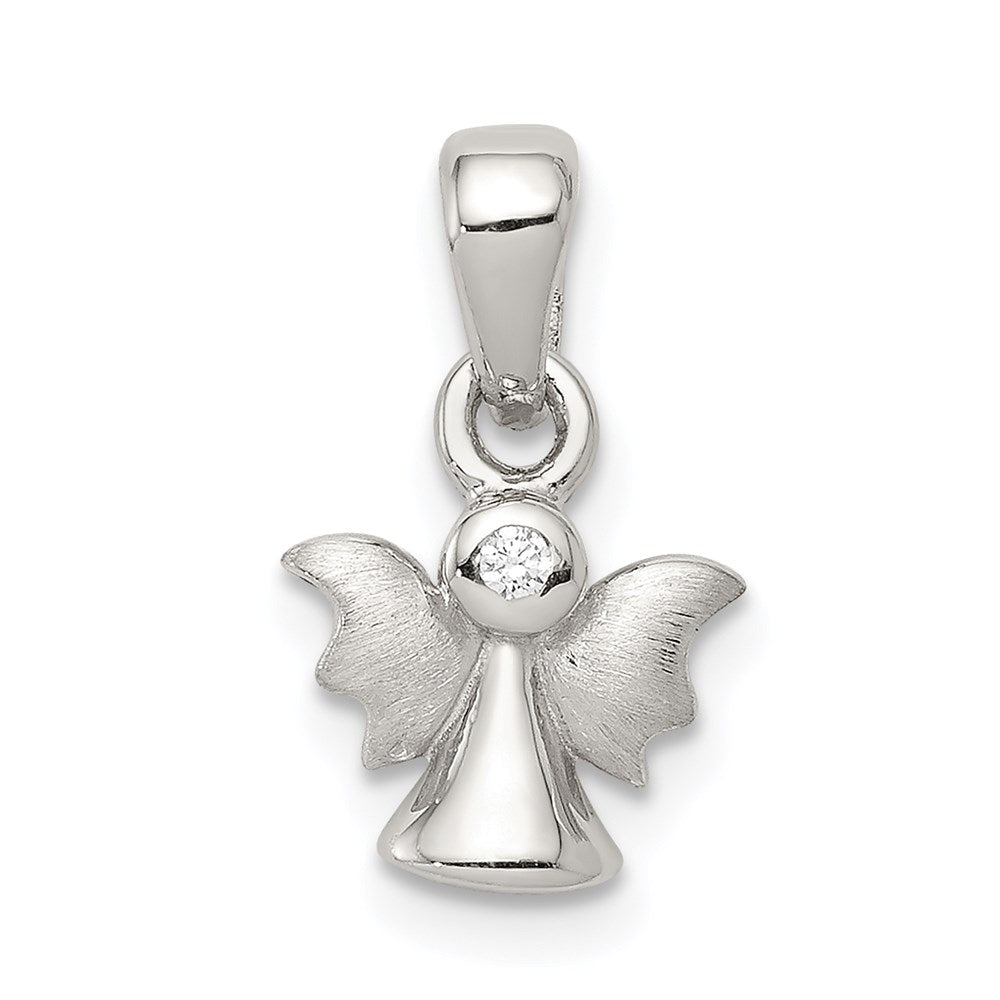 Sterling Silver Rhodium-plated Polished/Satin CZ Angel Pendant QC8425