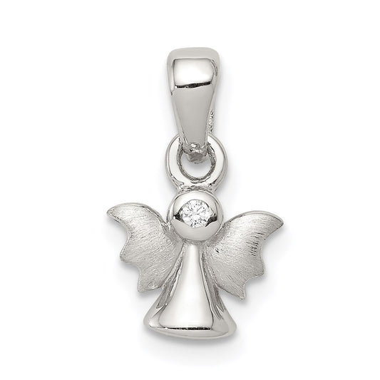 Sterling Silver Rhodium-plated Polished/Satin CZ Angel Pendant QC8425