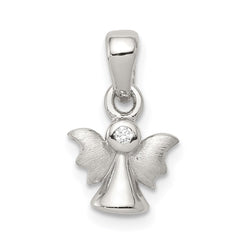 Sterling Silver Rhodium-plated Polished/Satin CZ Angel Pendant QC8425