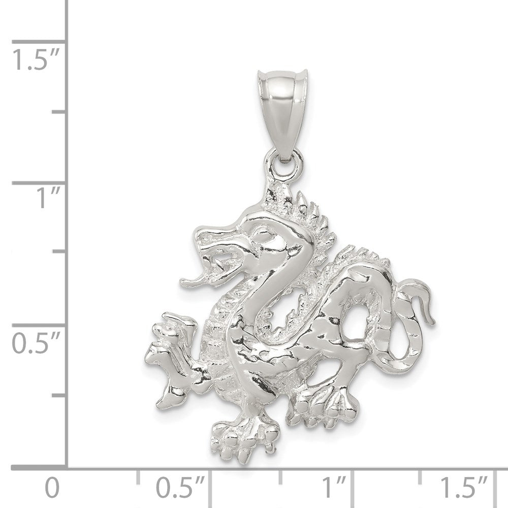 Sterling Silver Polished & Textured Chinese Dragon Pendant QC8963