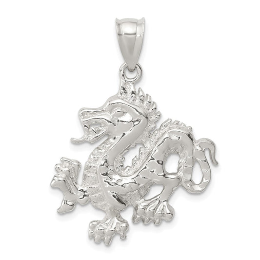 Sterling Silver Polished & Textured Chinese Dragon Pendant QC8963
