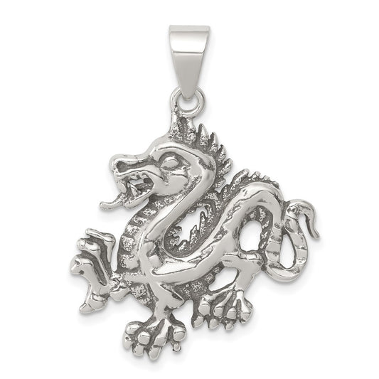 Sterling Silver Antiqued & Textured Chinese Dragon Pendant QC8964