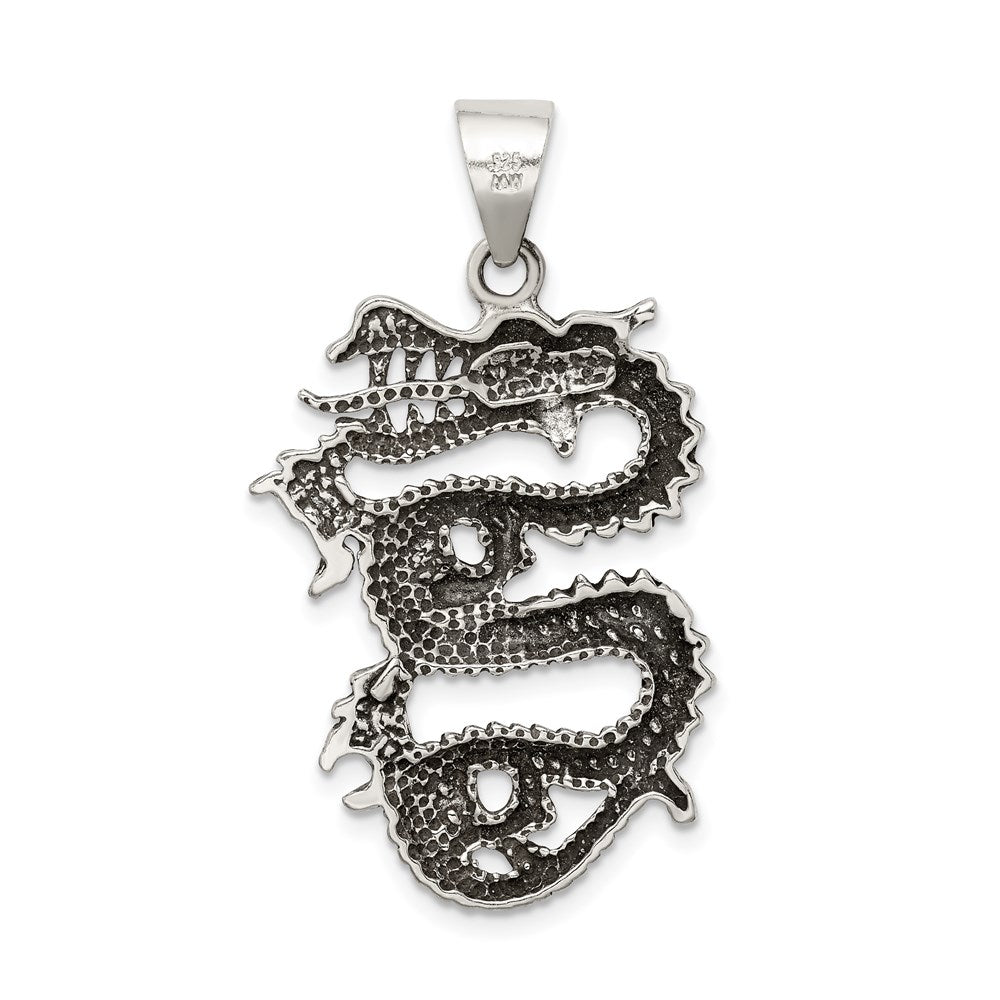 Sterling Silver Antiqued Dragon with Tongue Out Pendant QC8966
