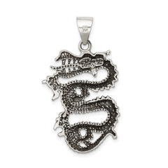 Sterling Silver Antiqued Dragon with Tongue Out Pendant QC8966
