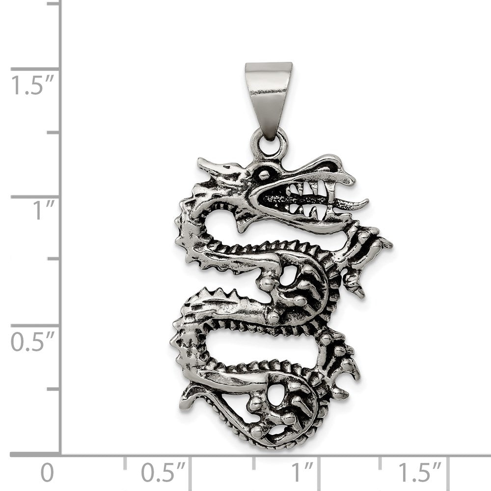 Sterling Silver Antiqued Dragon with Tongue Out Pendant QC8966