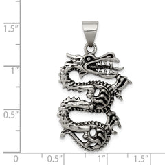 Sterling Silver Antiqued Dragon with Tongue Out Pendant QC8966