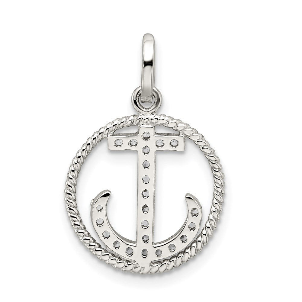 Sterling Silver Rhodium-plated Polished CZ Anchor Pendant QC8997