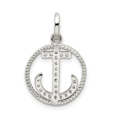 Sterling Silver Rhodium-plated Polished CZ Anchor Pendant QC8997