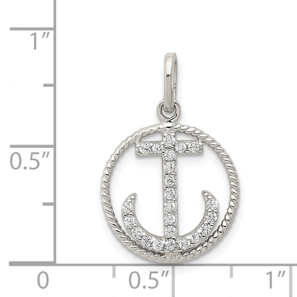 Sterling Silver Rhodium-plated Polished CZ Anchor Pendant QC8997