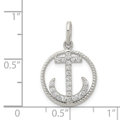 Sterling Silver Rhodium-plated Polished CZ Anchor Pendant QC8997