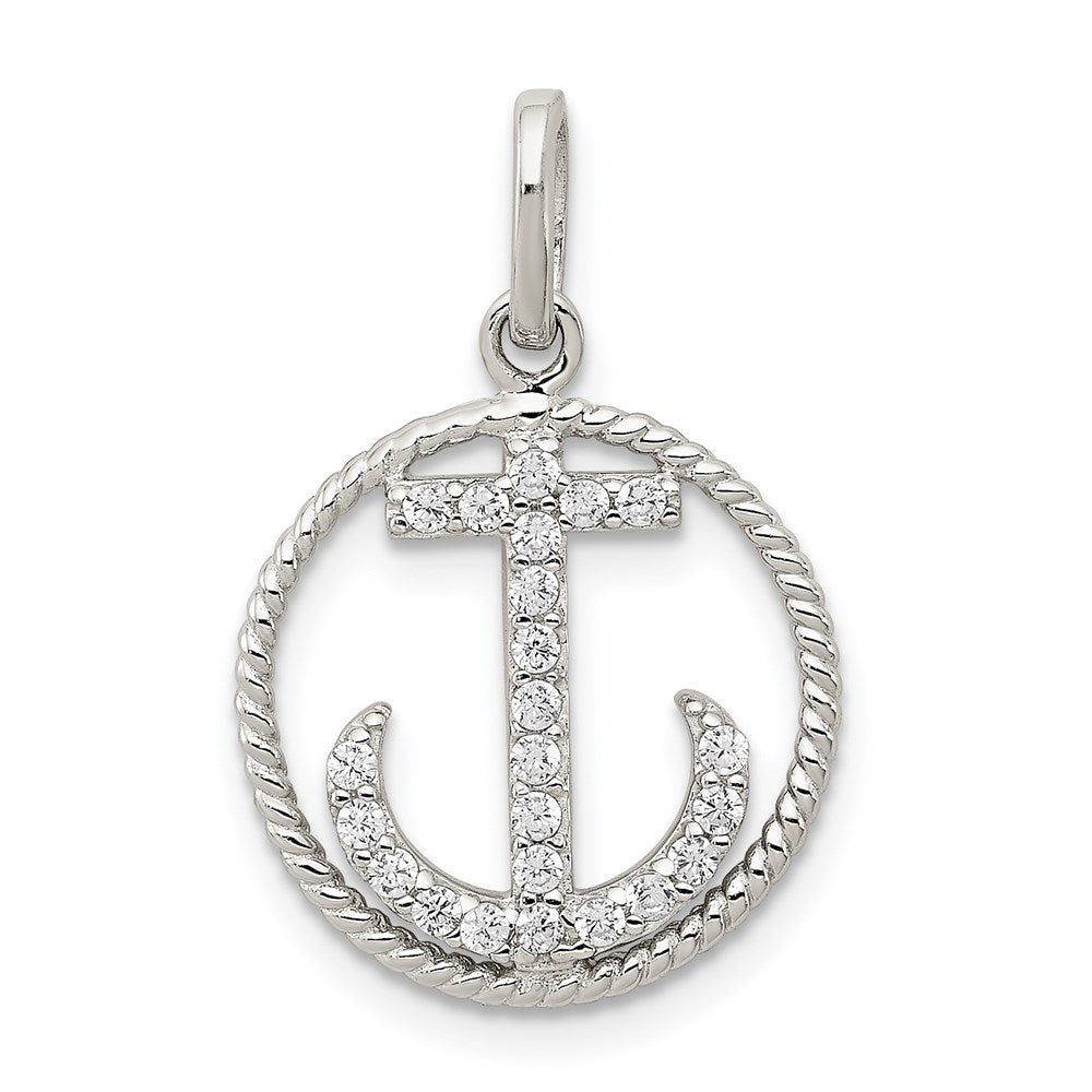 Sterling Silver Rhodium-plated Polished CZ Anchor Pendant QC8997
