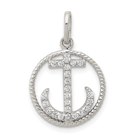 Sterling Silver Rhodium-plated Polished CZ Anchor Pendant QC8997