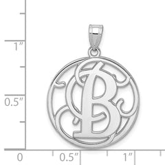 Sterling Silver Rhodium-plated Fancy Script Letter B Initial Pendant QC8999B
