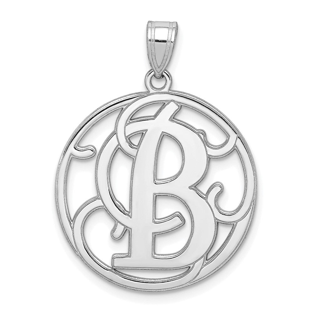 Sterling Silver Rhodium-plated Fancy Script Letter B Initial Pendant QC8999B