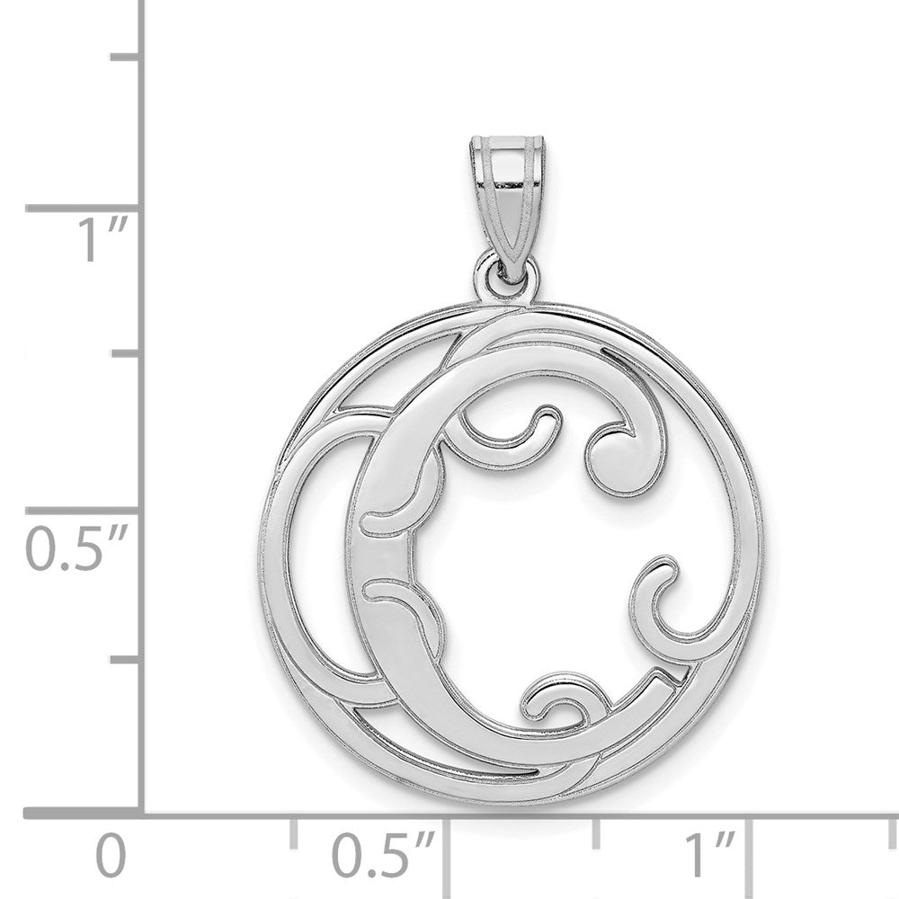 Sterling Silver Rhodium-plated Fancy Script Letter C Initial Pendant QC8999C