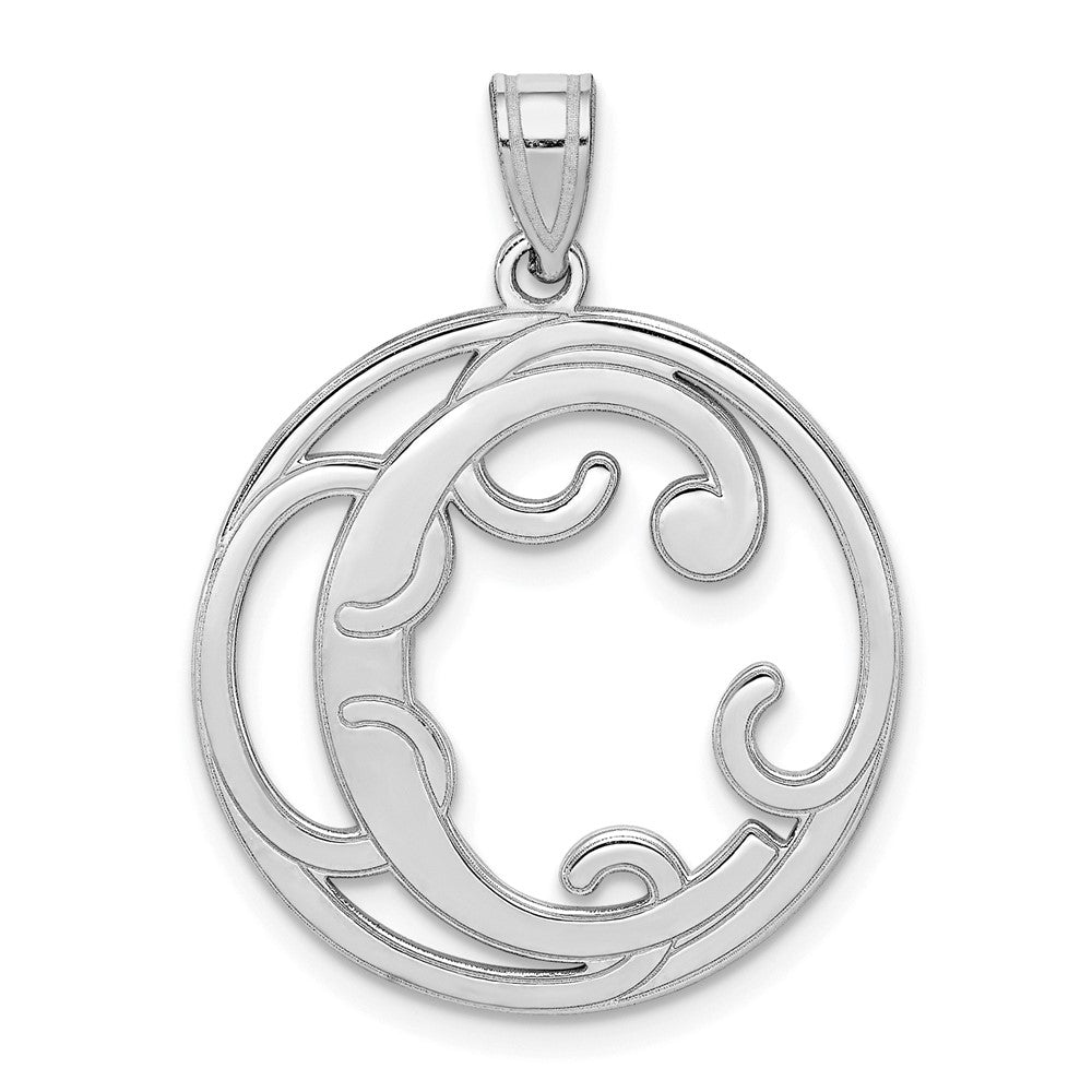 Sterling Silver Rhodium-plated Fancy Script Letter C Initial Pendant QC8999C