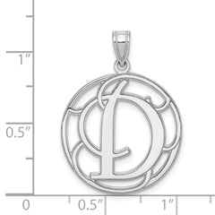 Sterling Silver Rhodium-plated Fancy Script Letter D Initial Pendant QC8999D