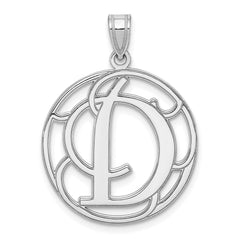 Sterling Silver Rhodium-plated Fancy Script Letter D Initial Pendant QC8999D