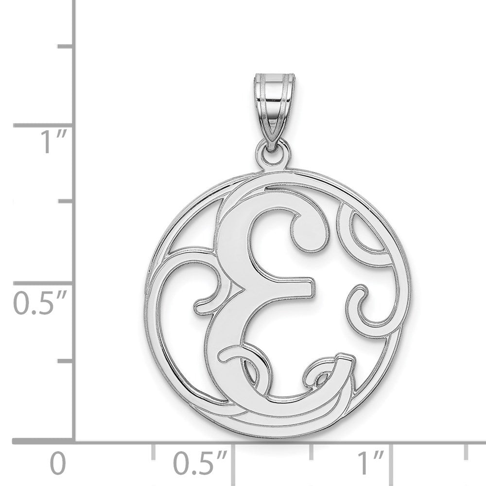 Sterling Silver Rhodium-plated Fancy Script Letter E Initial Pendant QC8999E