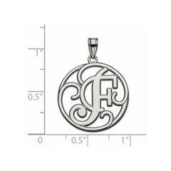 Sterling Silver Rhodium-plated Fancy Script Letter F Initial Pendant QC8999F