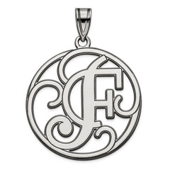 Sterling Silver Rhodium-plated Fancy Script Letter F Initial Pendant QC8999F