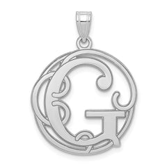 Sterling Silver Rhodium-plated Fancy Script Letter G Initial Pendant QC8999G